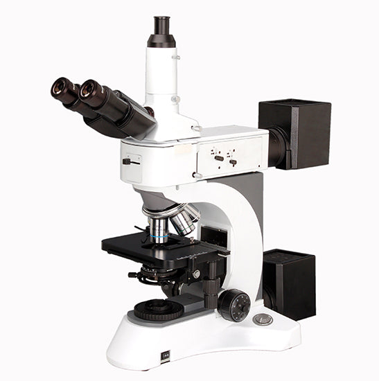 AUC-MET-20 Series Trinocular Metallurgical Microscope Halogen illumination BF & DF (BF 5x, 50x & 100x) & (BF/DF 10x & 20x) Infinite Plan Achro Objectives (Educational / Laboratory / Met Lab Grade)