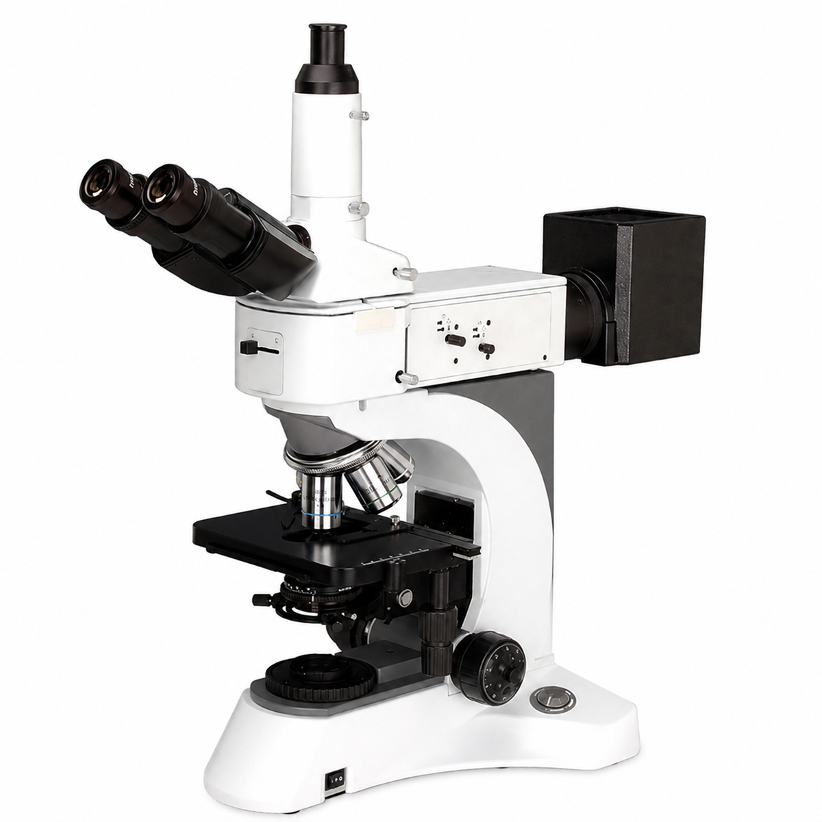 AUC-MET-20 Series Trinocular Metallurgical Microscope Halogen illumination BF & DF (BF 5x, 50x & 100x) & (BF/DF 10x & 20x) Infinite Plan Achro Objectives (Educational / Laboratory / Met Lab Grade)
