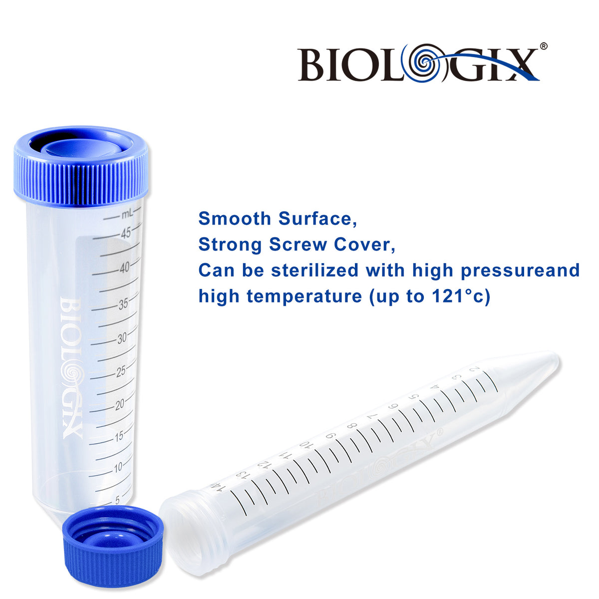 Biologix® Centrifuge Tubes-15mL, Flat Top, Bulk Pack, 500 Sets/Case