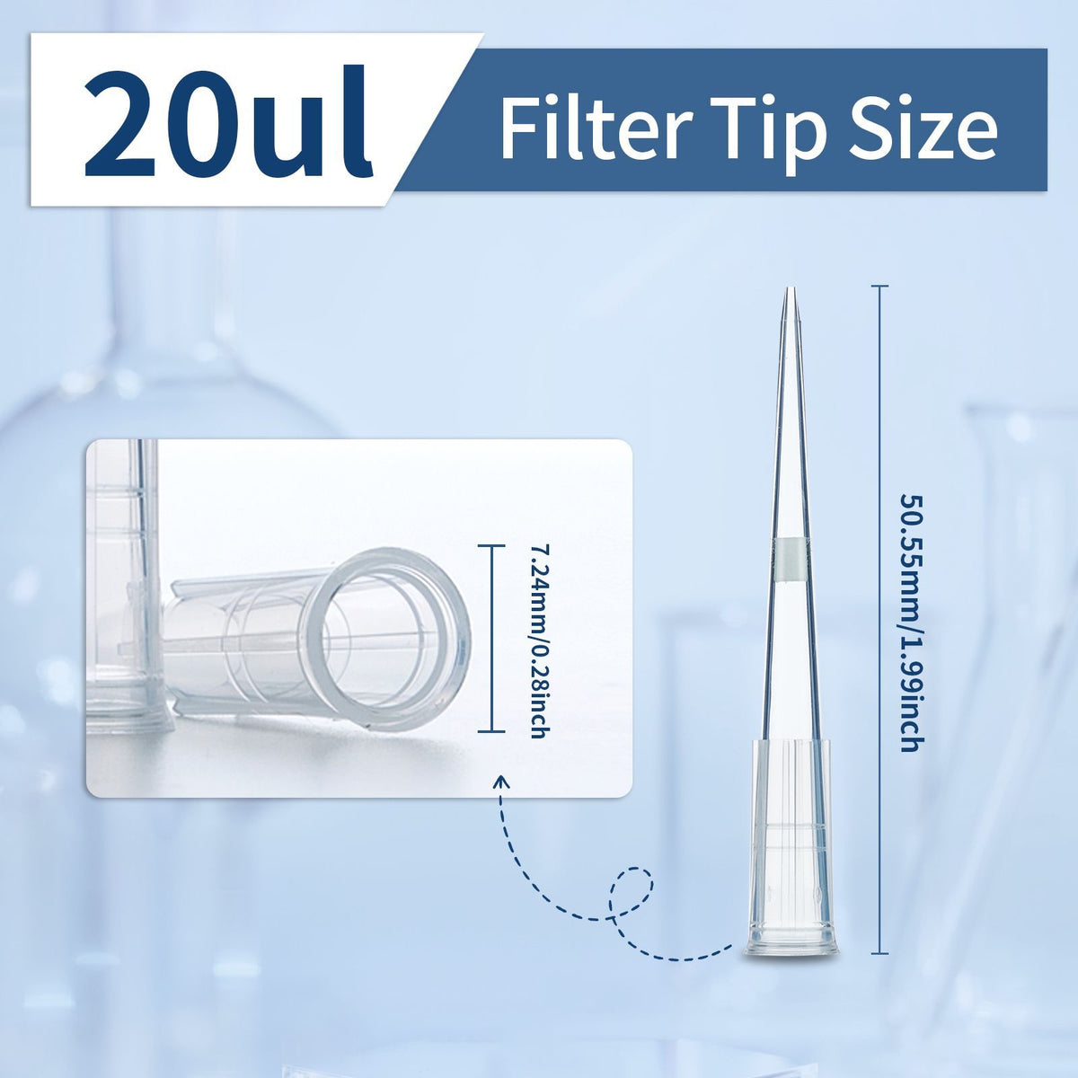 Biologix® Filter Tips -20μl, Length 51mm, 96 Pieces/Rack, 50 Racks/Case