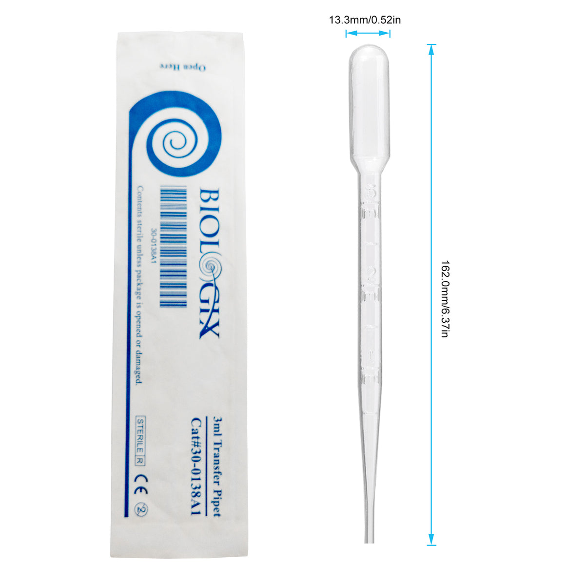 Biologix Transfer Pipets- 3mL (162mm), 500/Pack, 4 Packs/Case