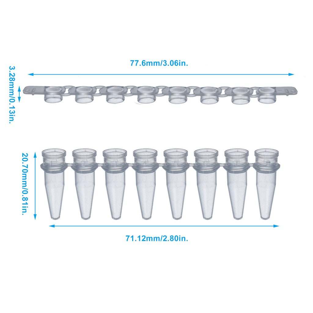 Biologix® 8-Strip PCR Tubes-0.2mL, Individual type with attached cap, Flat-Top, 120/Unit, 10 Units/Case