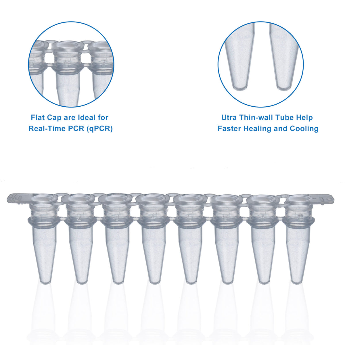 Biologix® 8-Strip PCR Tubes-0.2mL, 125 Tubes+125 Caps/Pack, 10 Packs/Case