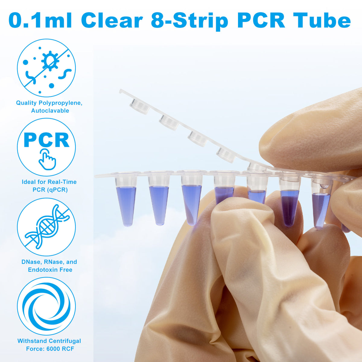 Biologix® 8-Strip PCR Tubes-0.1mL, 125 Strip Tubes+125 Strip Caps/Pack, 10 Packs/Case
