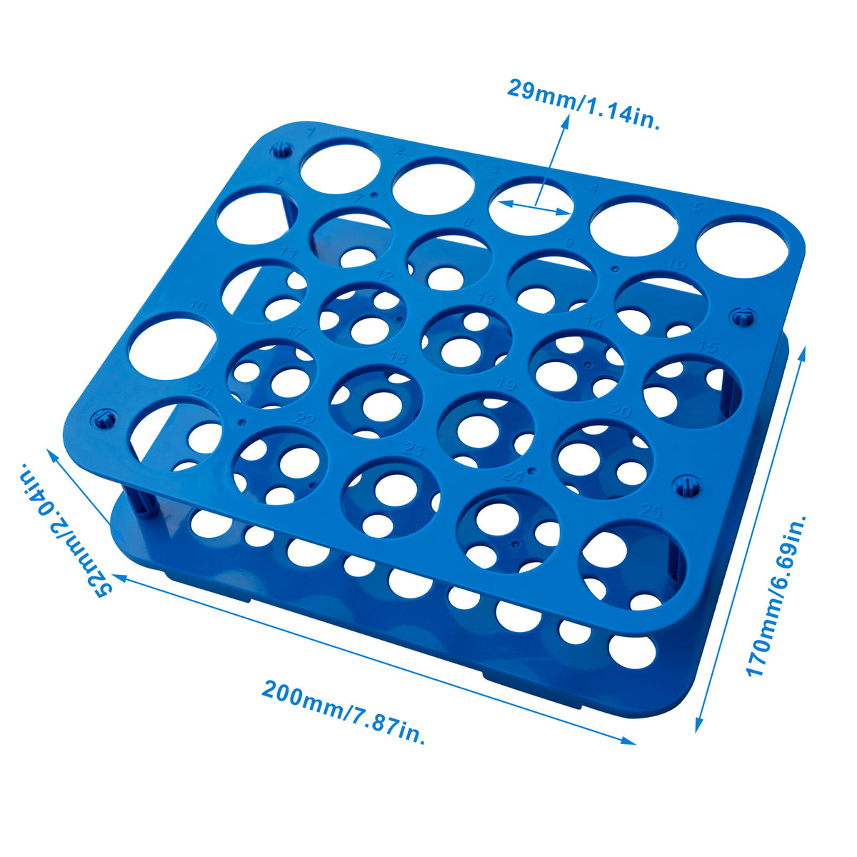 Biologix® Centrifuge Tube Racks, Blue, 25/50-Well, 1 Piece/Bag, 20 Bags/Case