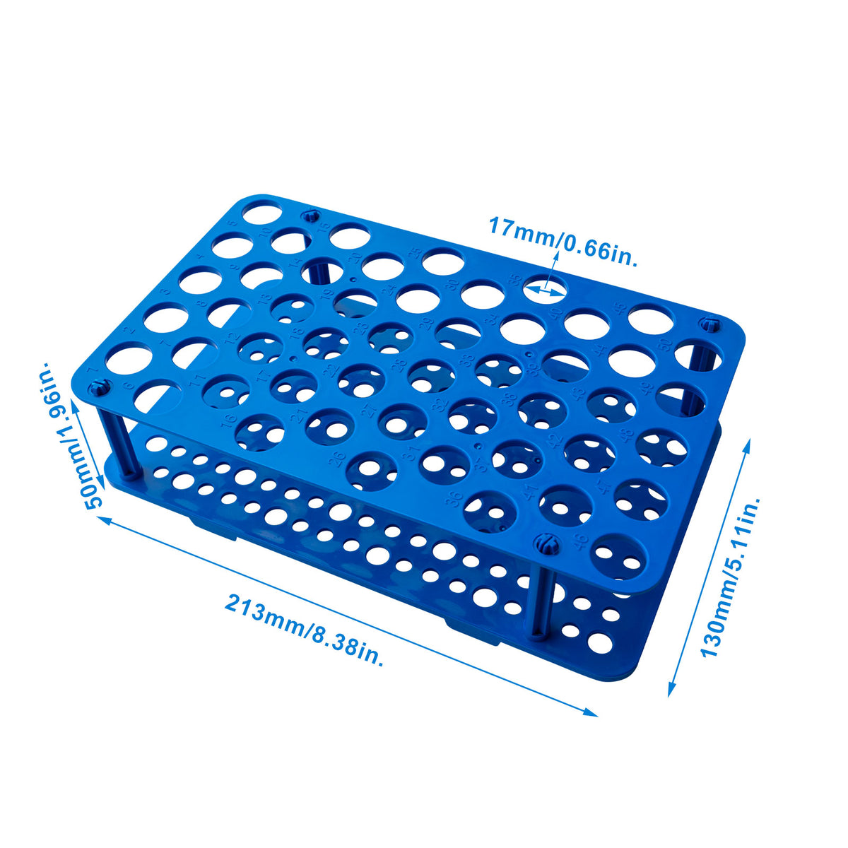 Biologix® Centrifuge Tube Racks, Blue, 25/50-Well, 1 Piece/Bag, 20 Bags/Case