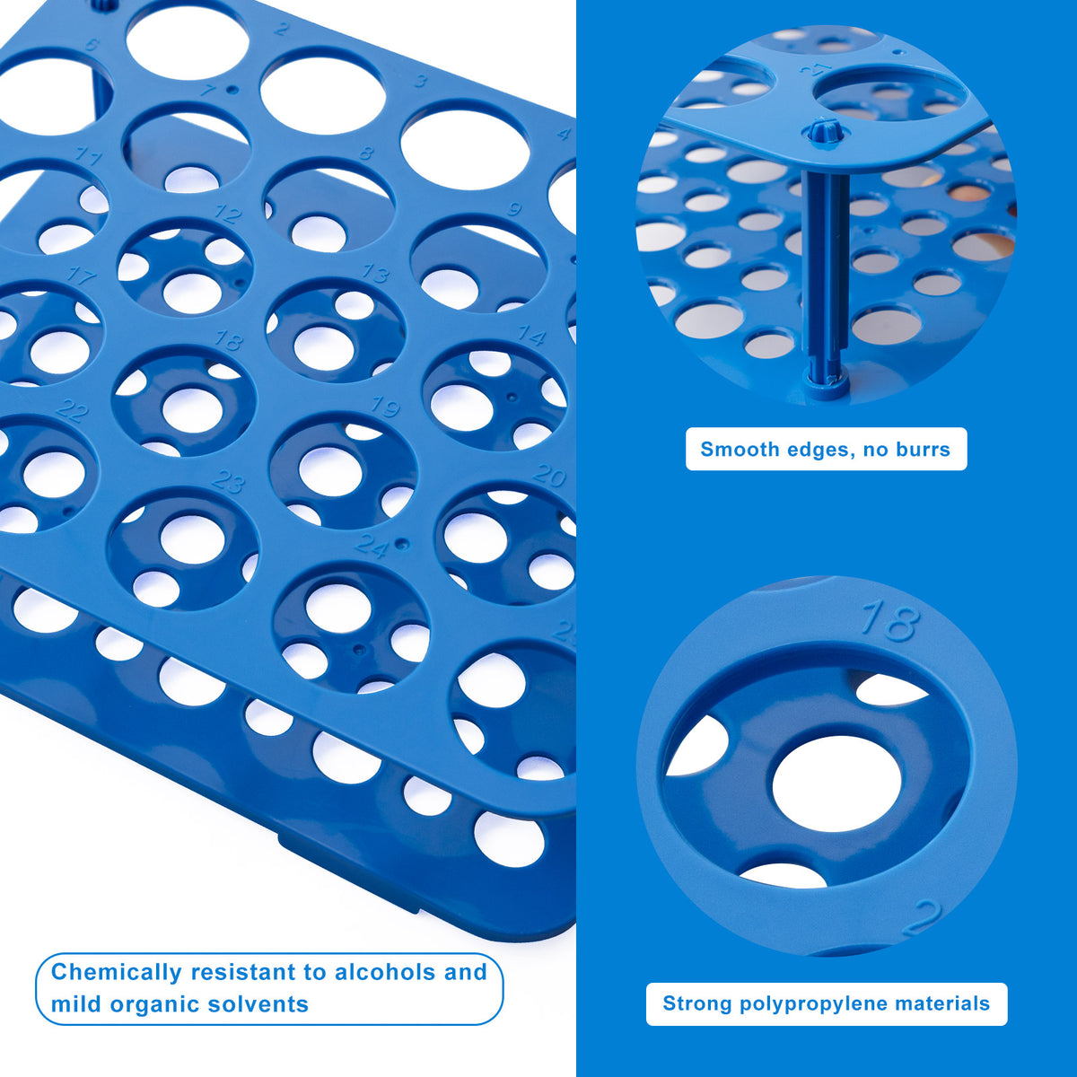 Biologix® Centrifuge Tube Racks, Blue, 25/50-Well, 1 Piece/Bag, 20 Bags/Case