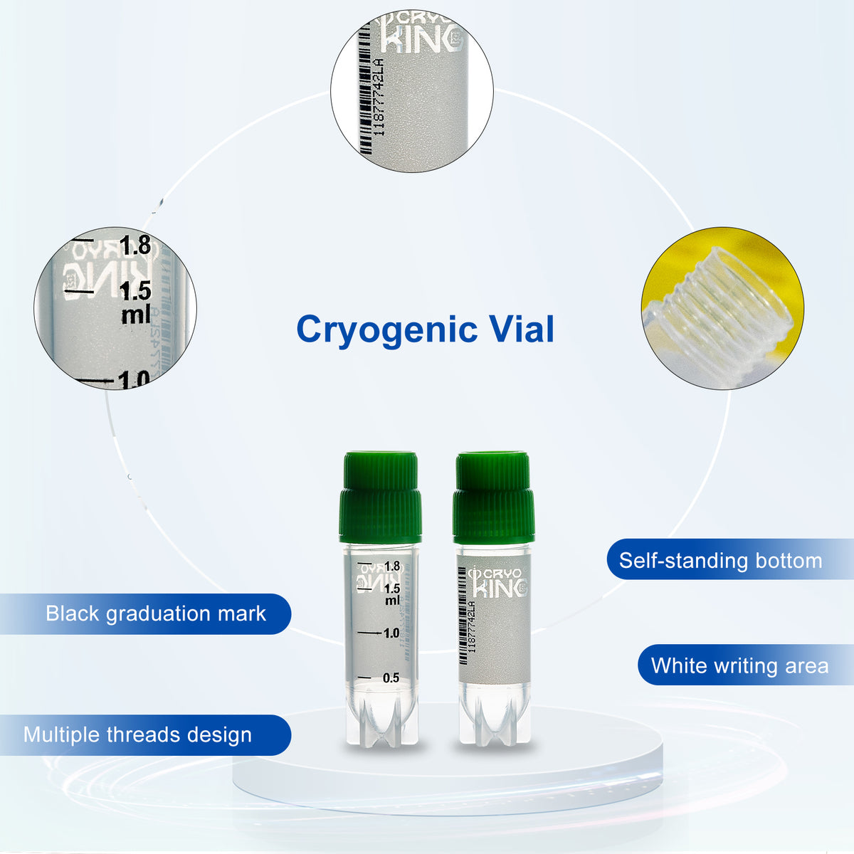 CryoKING® Cryogenic Vials - 2.0mL, External Thread, 25 Sets/ Bag, 20 Bags/Pack, 2 Packs/Case