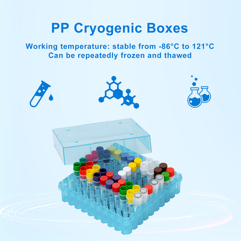 CryoKING® PP Cryogenic Boxes (2in. 100-Well, Assorted Colors), 5 Pieces/Pack, 4 Packs/Case