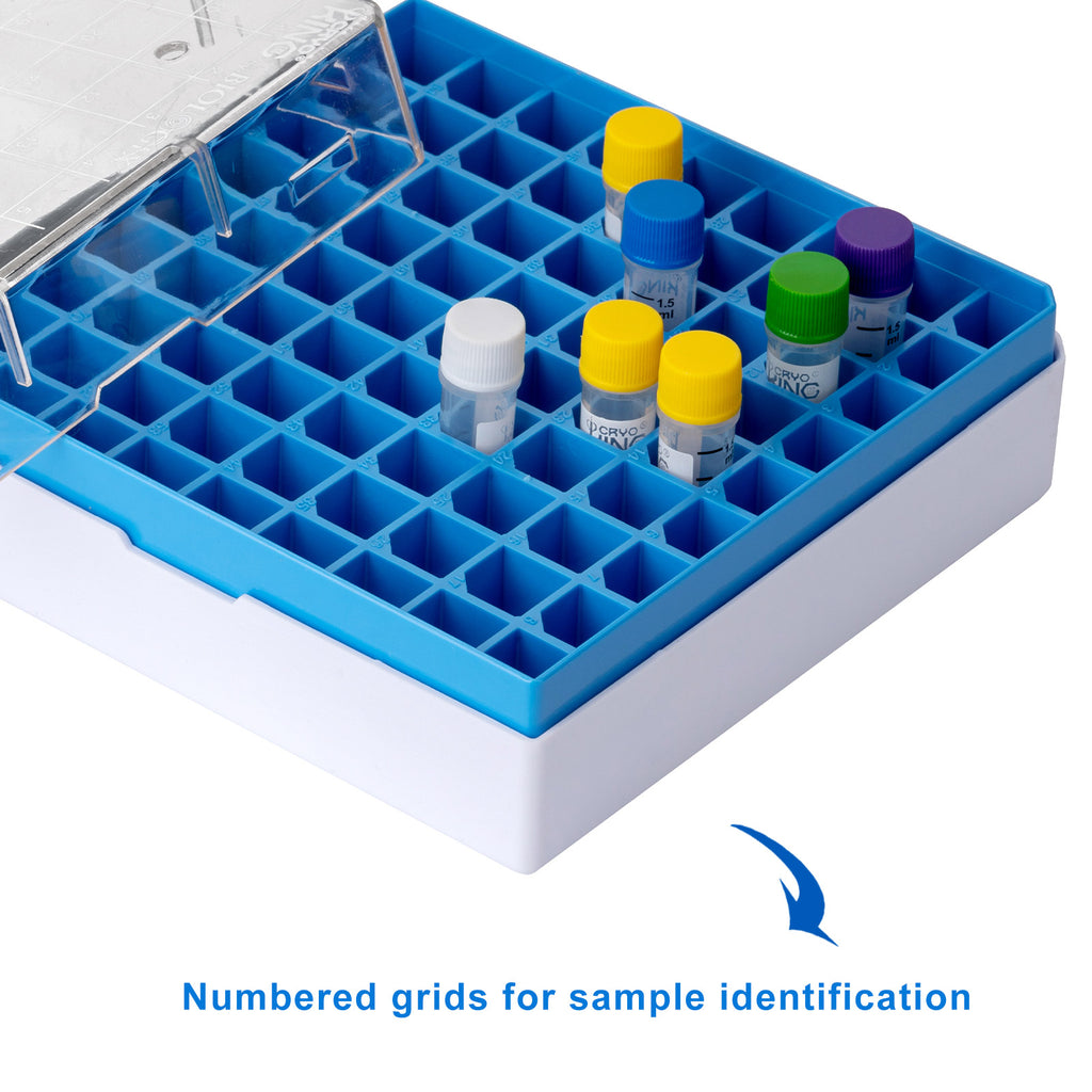 CryoKING® PC Cryogenic Boxes, 2 Inch, 81/100-Well, Assorted Colors, 5/Pack, 20/Case