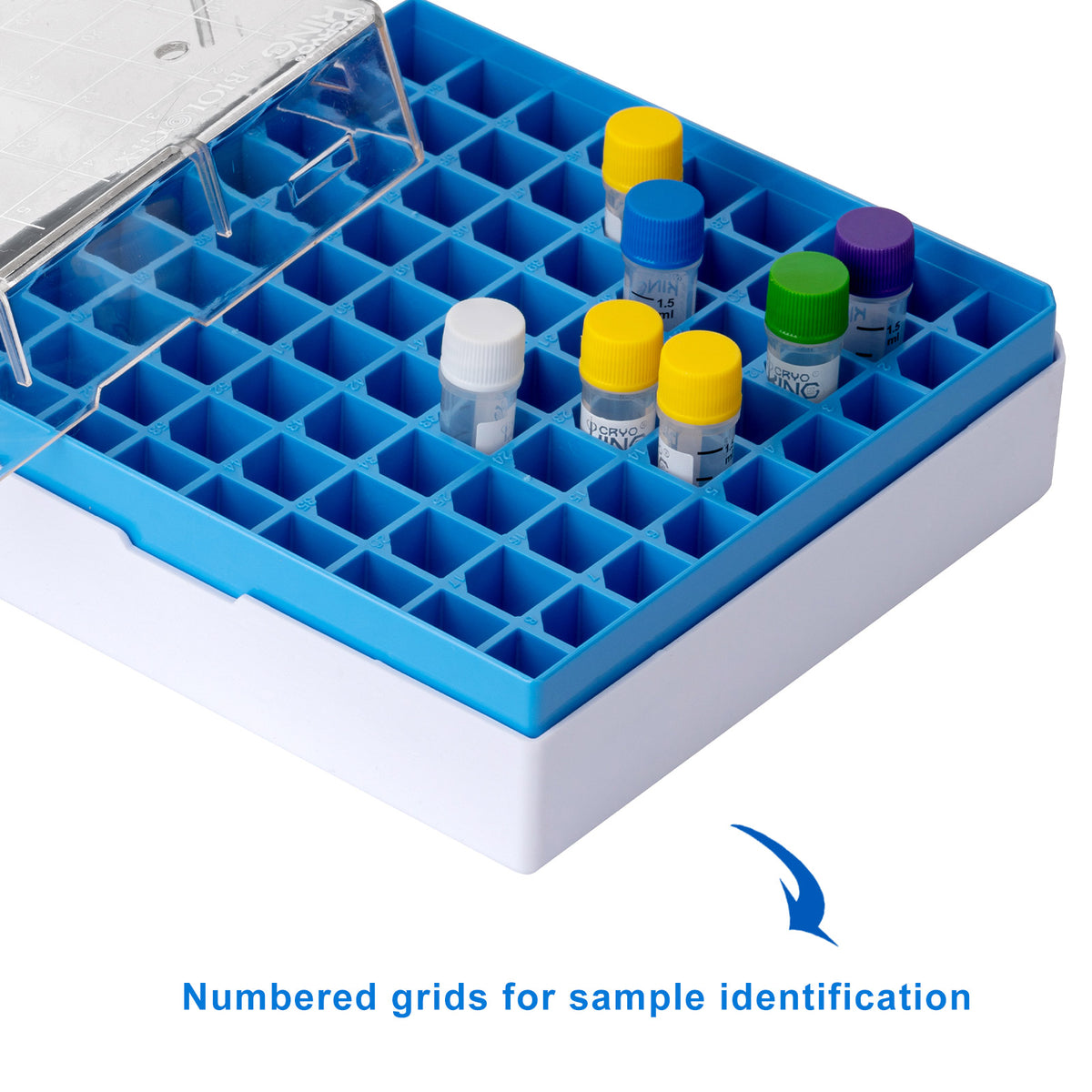 CryoKING® PC Cryogenic Boxes, 2 Inch, 81/100-Well, Assorted Colors, 5/Pack, 20/Case