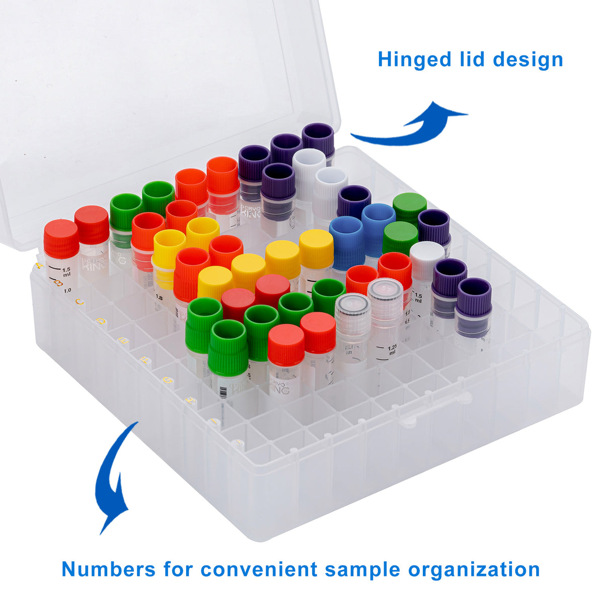 CryoKING® PP Cryogenic Boxes, 2 Inch, 100-Well, Hinged Lid, 5 Pieces/Pack, 4 Packs/Case