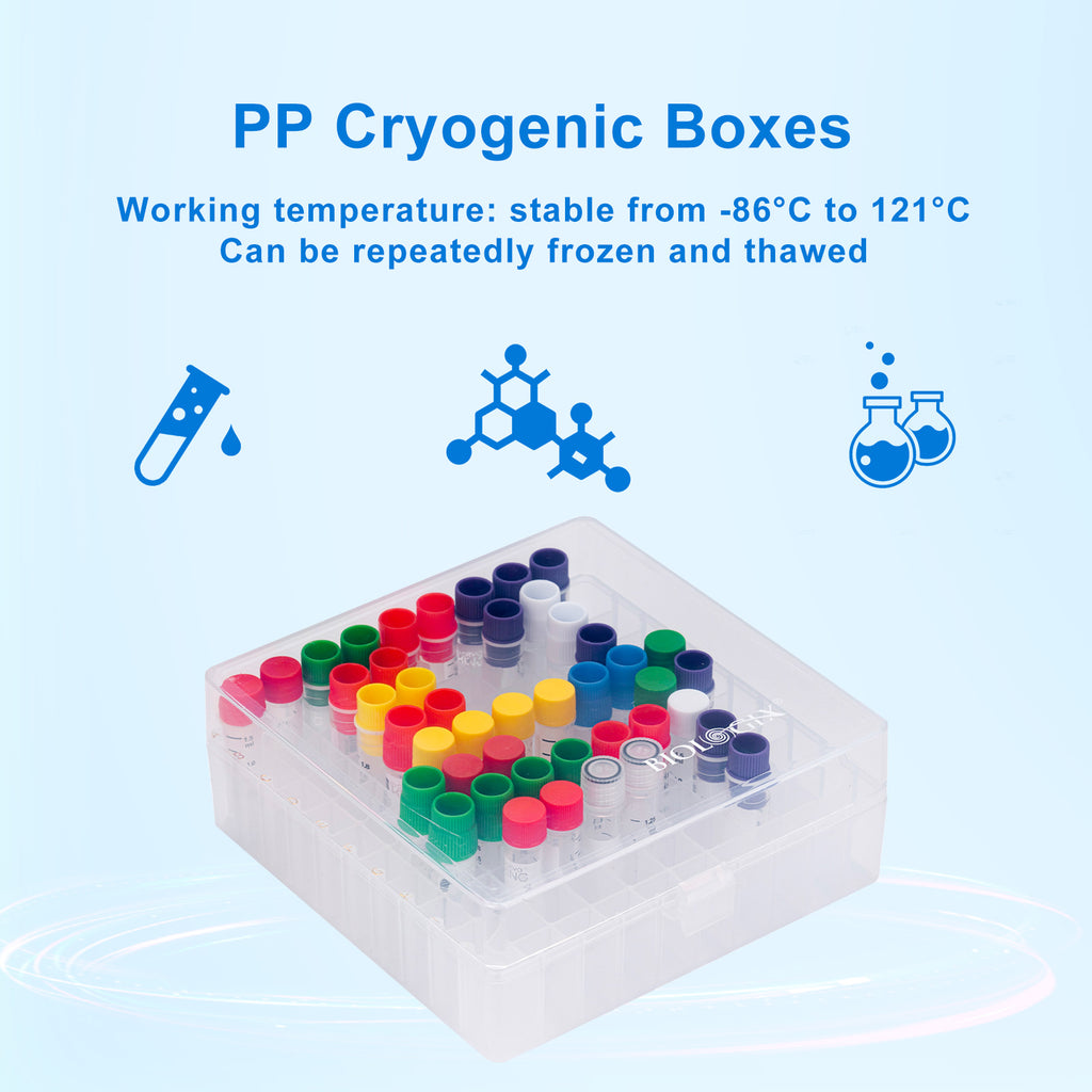 CryoKING® PP Cryogenic Boxes, 2 Inch, 100-Well, Hinged Lid, 5 Pieces/Pack, 4 Packs/Case