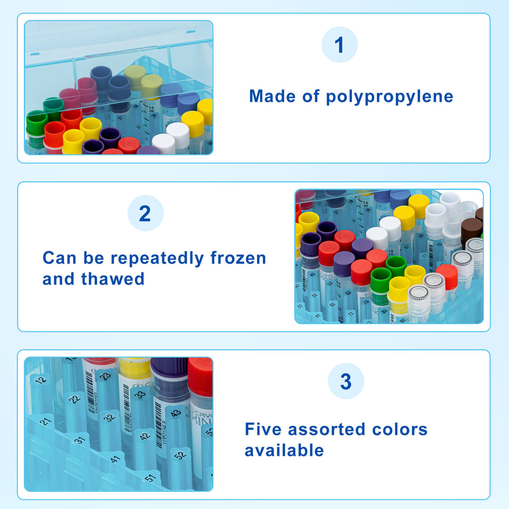 CryoKING® PP Cryogenic Boxes (2in. 100-Well, Assorted Colors), 5 Pieces/Pack, 4 Packs/Case