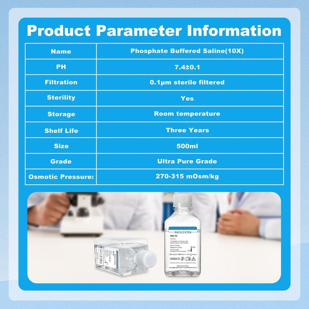 Biologix® PBS Buffer ( 10X ), pH7.4, Sterile, 500mL/ Bottle, 10 Bottles/Case