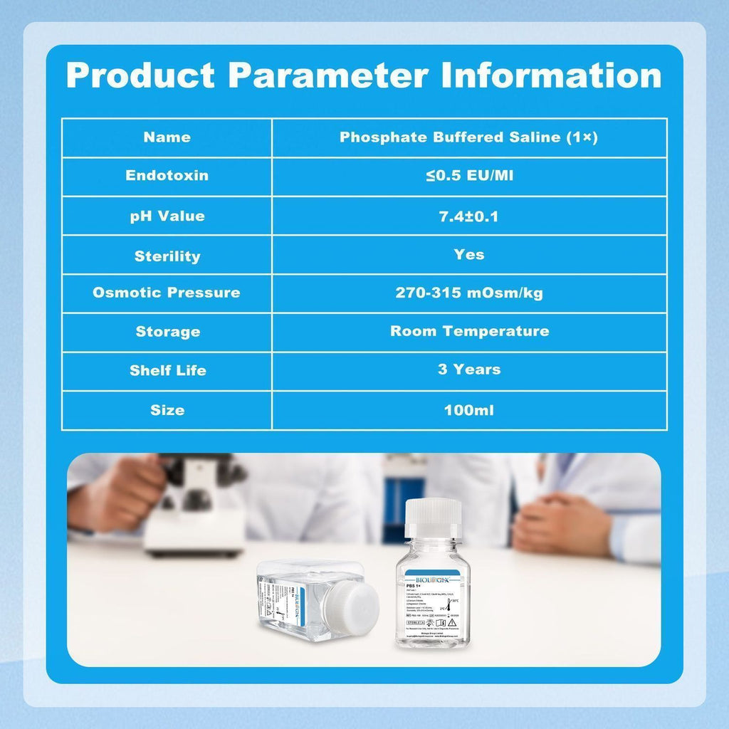 Biologix® PBS Buffer ( 1X ), pH7.4, Low Endotoxin, 100mL/Bottle