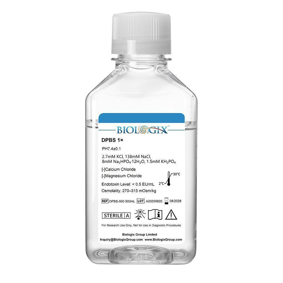 Biologix® DPBS Buffer (without Ca2+&Mg2+) (1×), pH7.4, Sterile, Low Endotoxin, 500mL/ Bottle