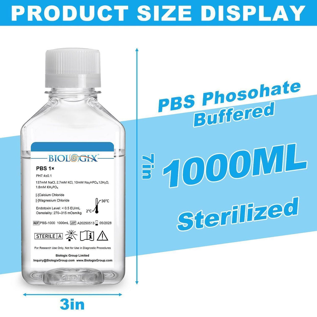 Biologix® PBS Buffer( 1X ), pH7.4, Sterile, Low Endotoxin, 1000mL/Bottle