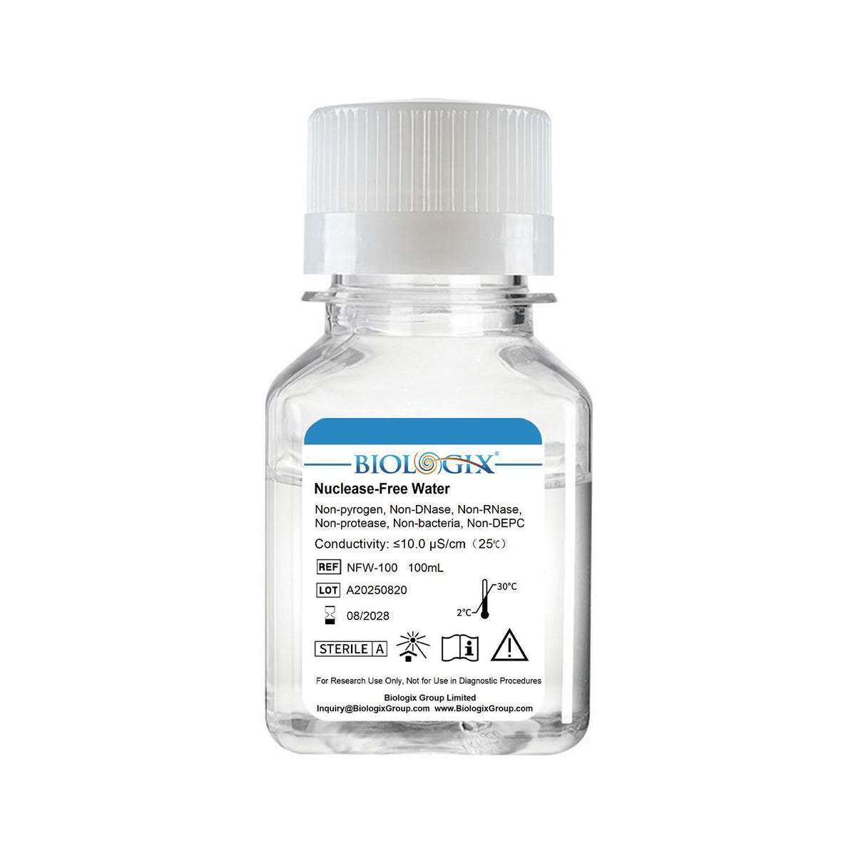 Biologix® Nuclease-Free Water, 100mL/ Bottle, 20 Bottles/Case