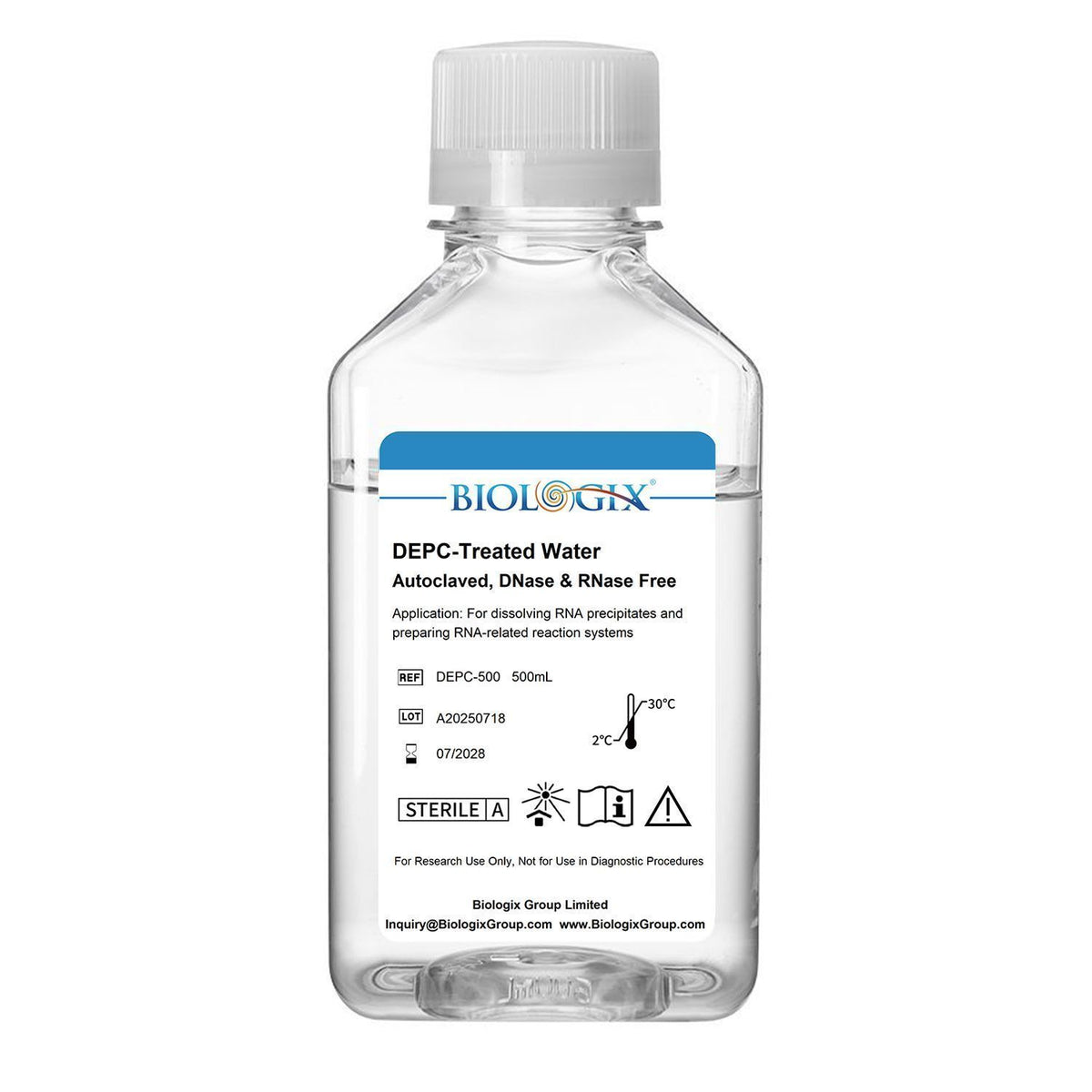 Biologix® DEPC-Treated Water, Sterile, 500mL/ Bottle, 10 Bottles/Case