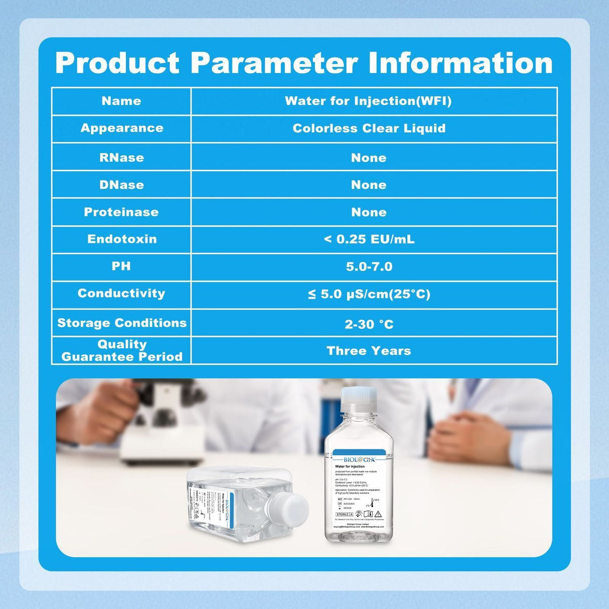 Biologix® Water for Cell Culture ( WFI ), Sterile, 500mL/ Bottle, 10 Bottles/Case