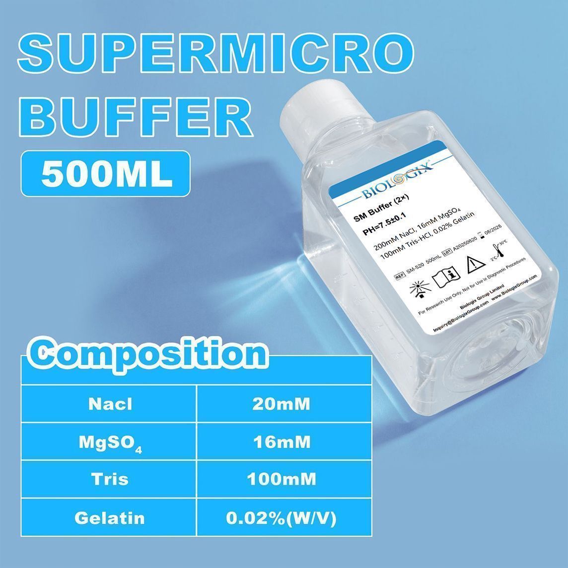 Biologix® SM ( Supermicro ) Buffer (2X), pH7.5, 500mL/Bottle, 10 Bottles/Case