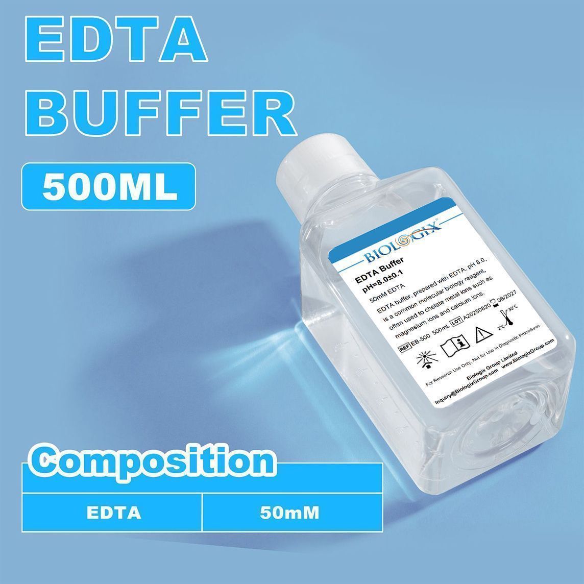 Biologix® EDTA Buffer, pH 8.0, 500mL/ Bottle, 10 Bottles/Case