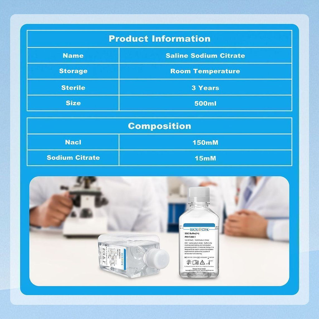 Biologix® SSC (saline sodium citrate) Buffer (1×), pH 6.9-7.1, 500mL/Bottle