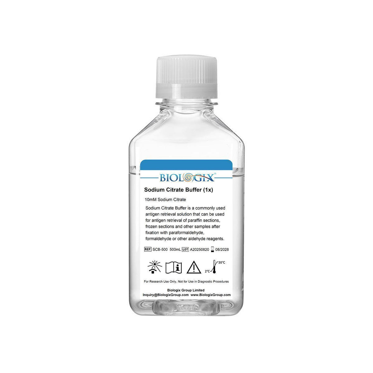 Biologix® Sodium Citrate Buffer (0.1M), pH 6.0, 500mL/ Bottle, 10 Bottles/Case