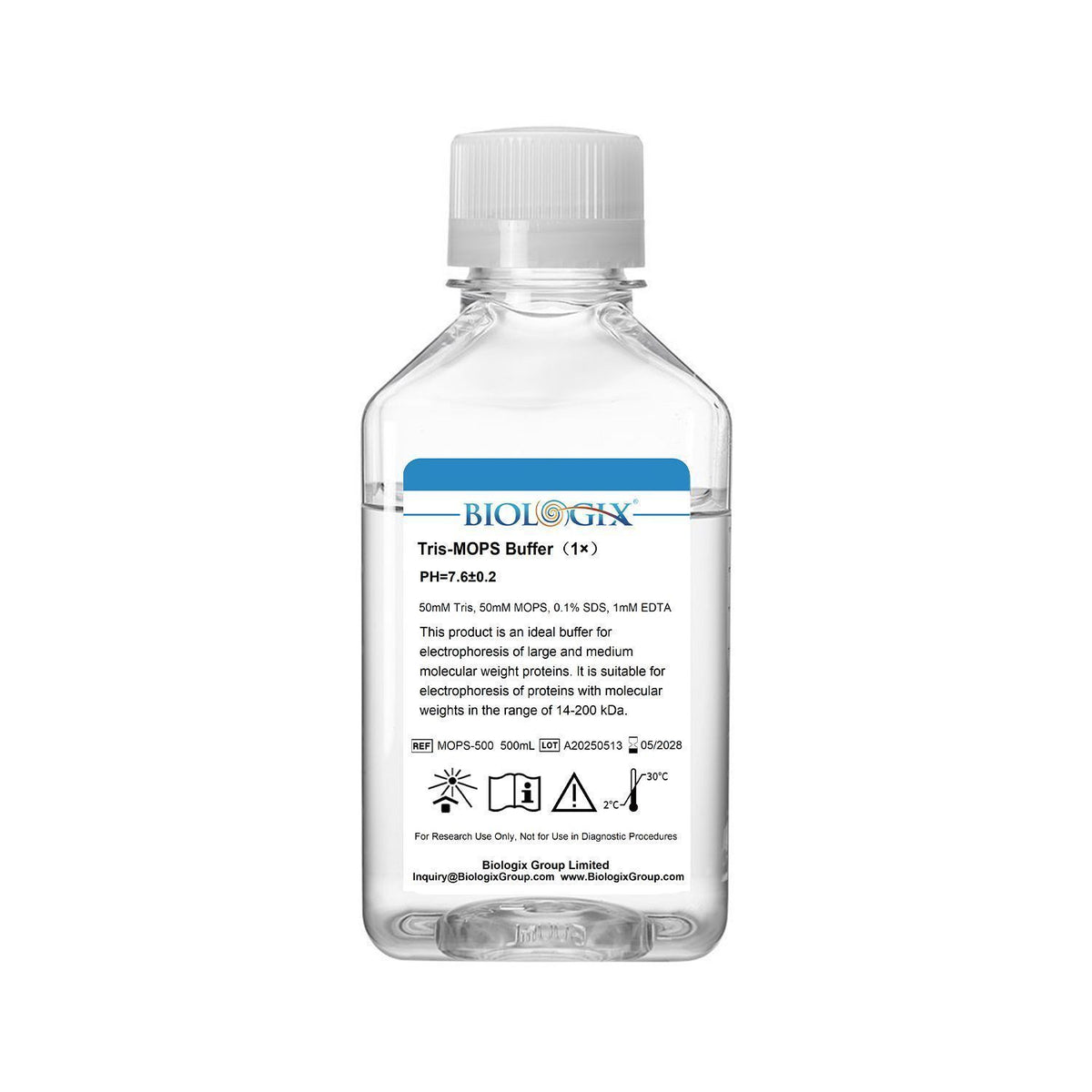 Biologix® TRIS-MOPS Buffer ( 1X ), pH7.4, 500mL/Bottle, 10 Bottles/Case