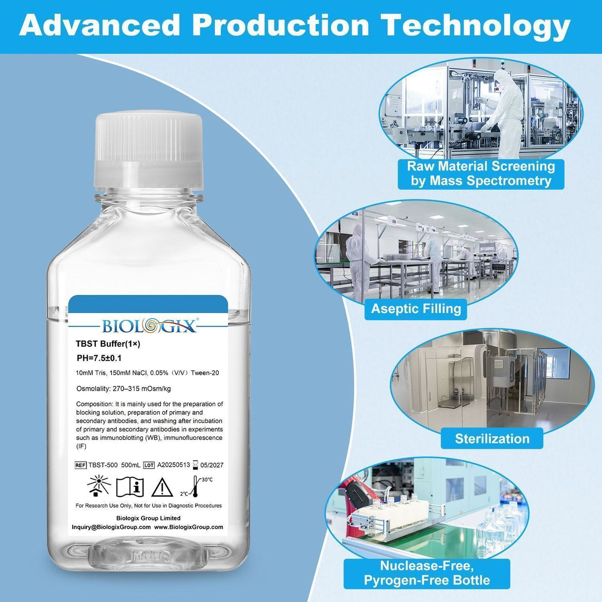 Biologix® TBST Buffer (1x), pH7.4, 500mL/Bottle, 10 Bottles/Case
