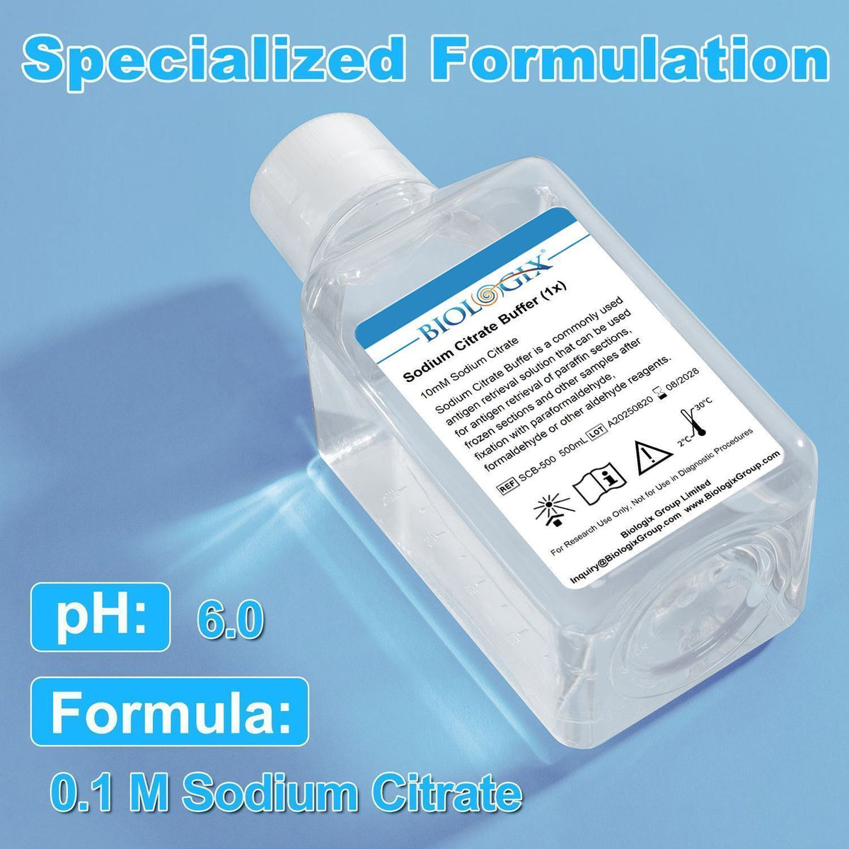 Biologix® Sodium Citrate Buffer (0.1M), pH 6.0, 500mL/ Bottle, 10 Bottles/Case