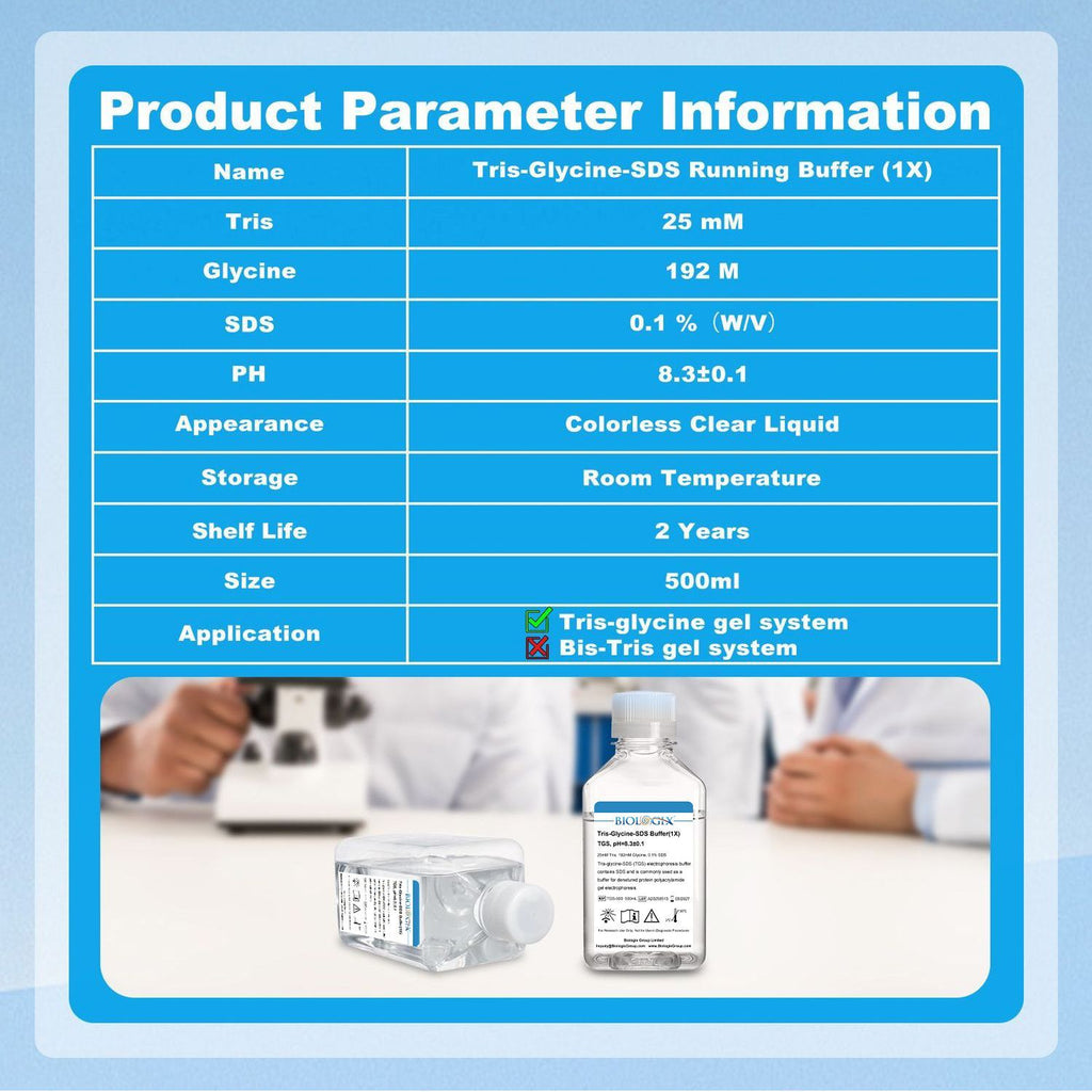 Biologix® Tris-glycine-SDS Buffer ( 1X ), pH8.3, 500mL/Bottle,10 Bottles/Case