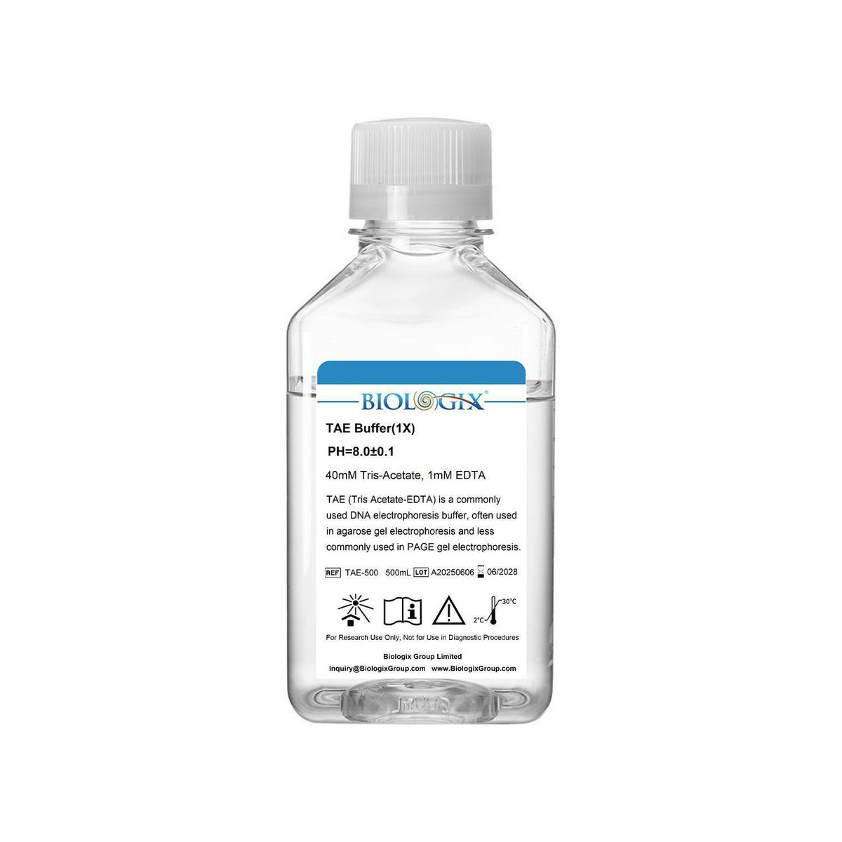 Biologix TAE ( Tris Acetate-EDTA ) Buffer ( 1x ), pH8.0, 500mL/Bottle