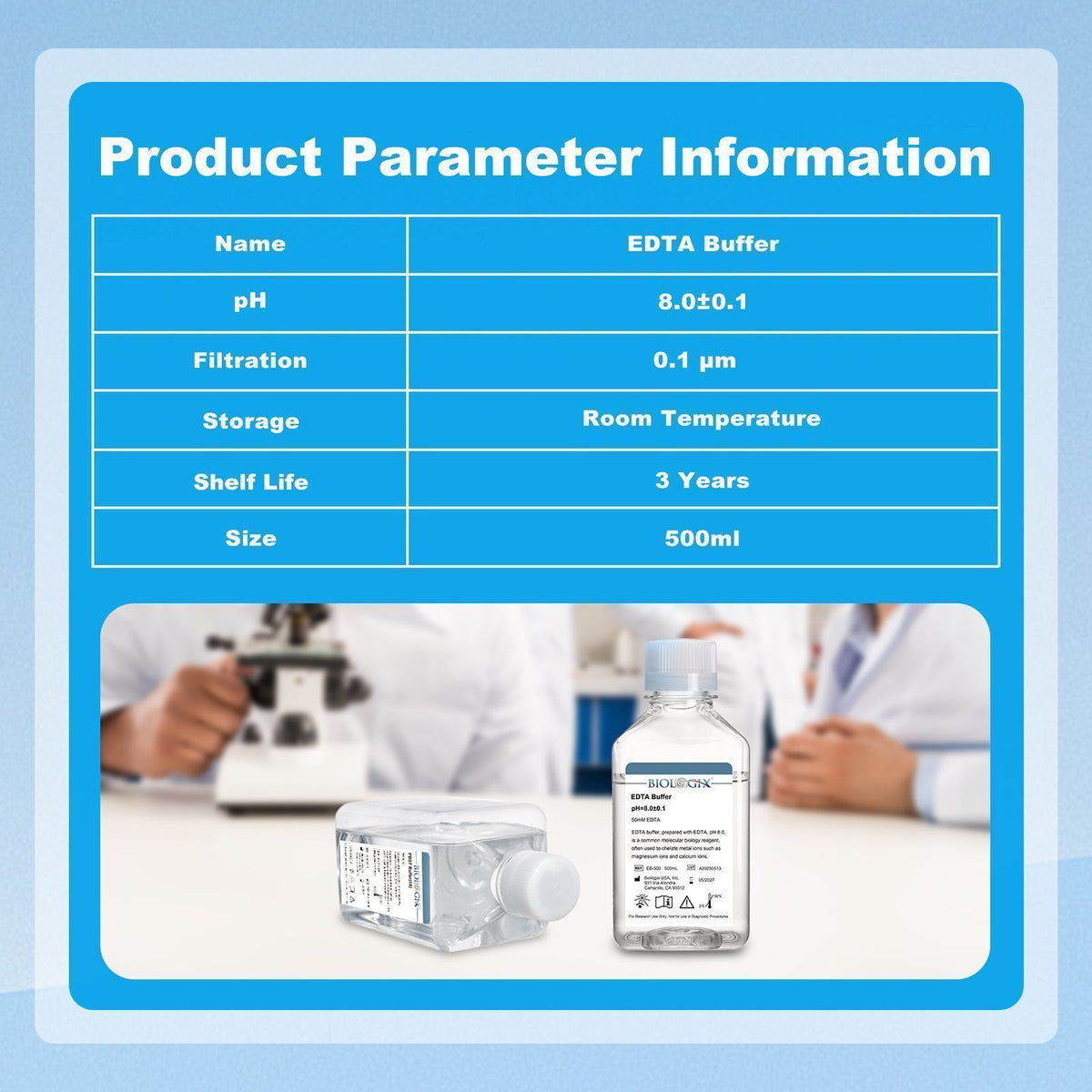 Biologix® EDTA Buffer, pH 8.0, 500mL/ Bottle, 10 Bottles/Case