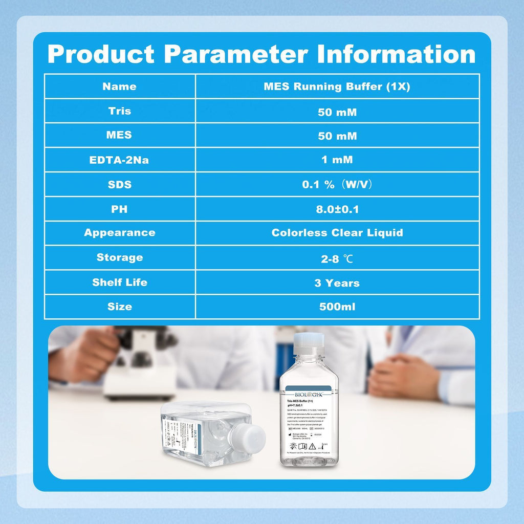 Biologix® TRIS-MES Buffer( 1X ), PH7.3, 500mL/Bottle, 10 Bottles/Case