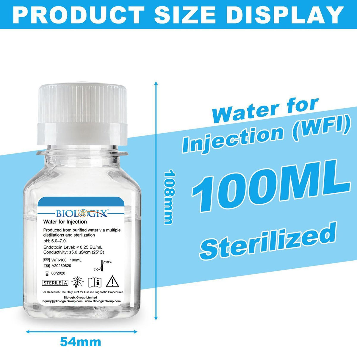 Biologix® Water for Cell Culture( WFI ), Sterile, 100mL/ Bottle