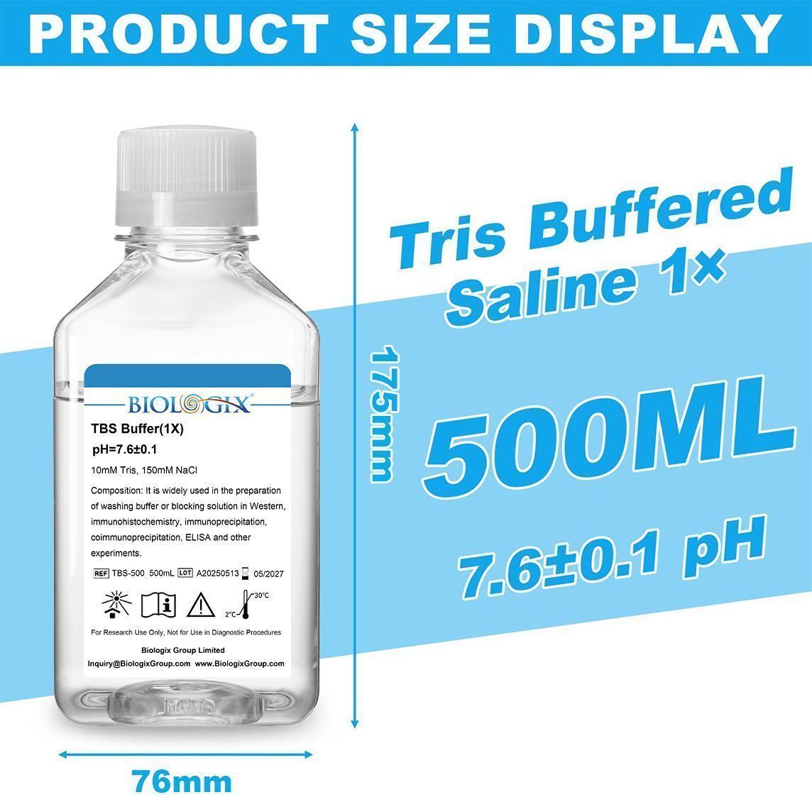 Biologix® TBS Buffer (1x), PH7.6, 500mL/ Bottle, 10 Bottles/Case