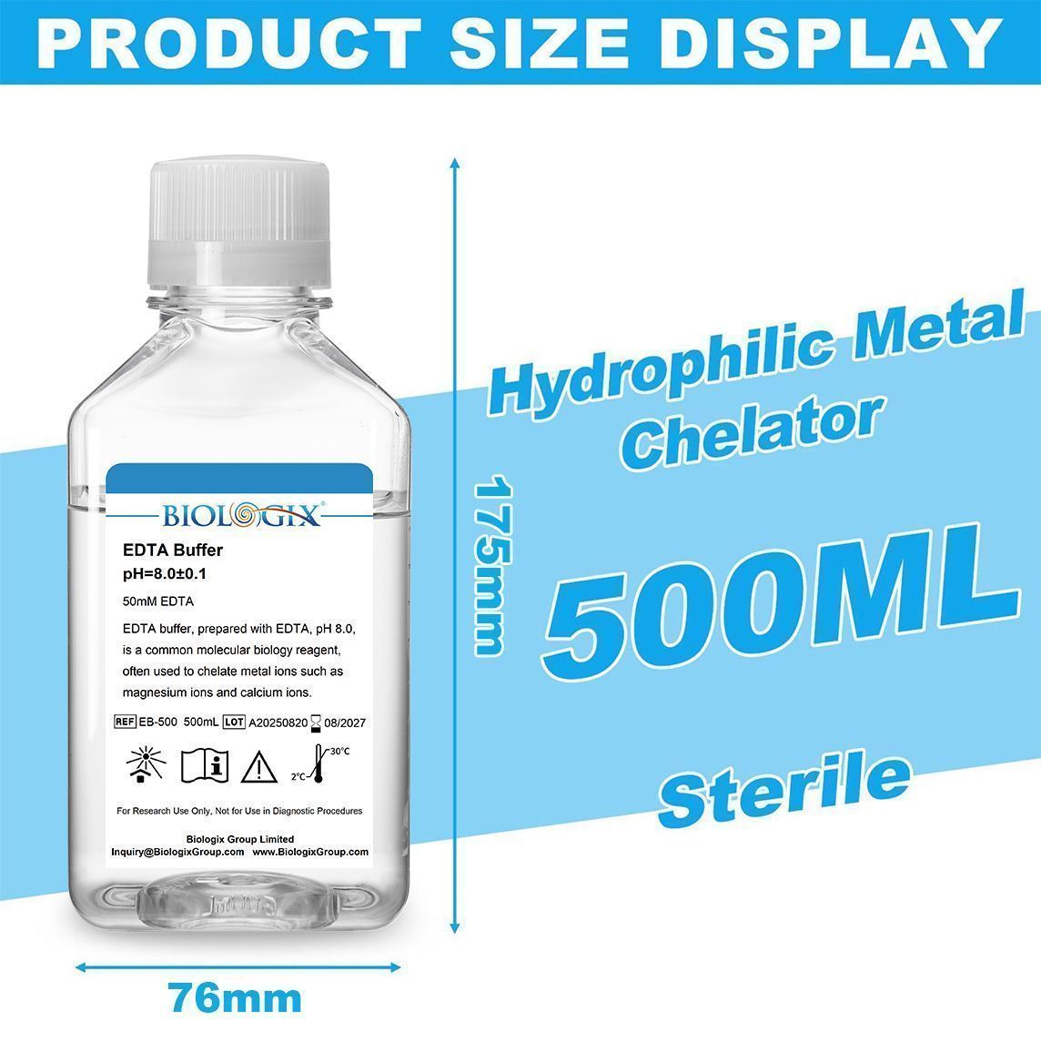 Biologix® EDTA Buffer, pH 8.0, 500mL/ Bottle, 10 Bottles/Case