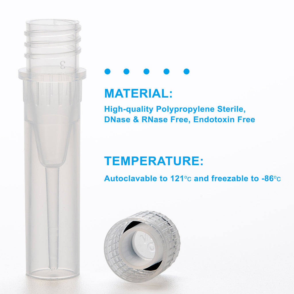 Biologix® Cryogenic Vials-0.5mL with Screw Caps, Self-Standing, 50 Pcs/Bag, 10 Bags/Pack, 4 Packs/Case
