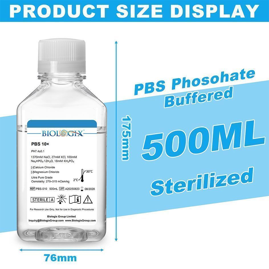 Biologix® PBS Buffer ( 10X ), pH7.4, Sterile, 500mL/ Bottle, 10 Bottles/Case