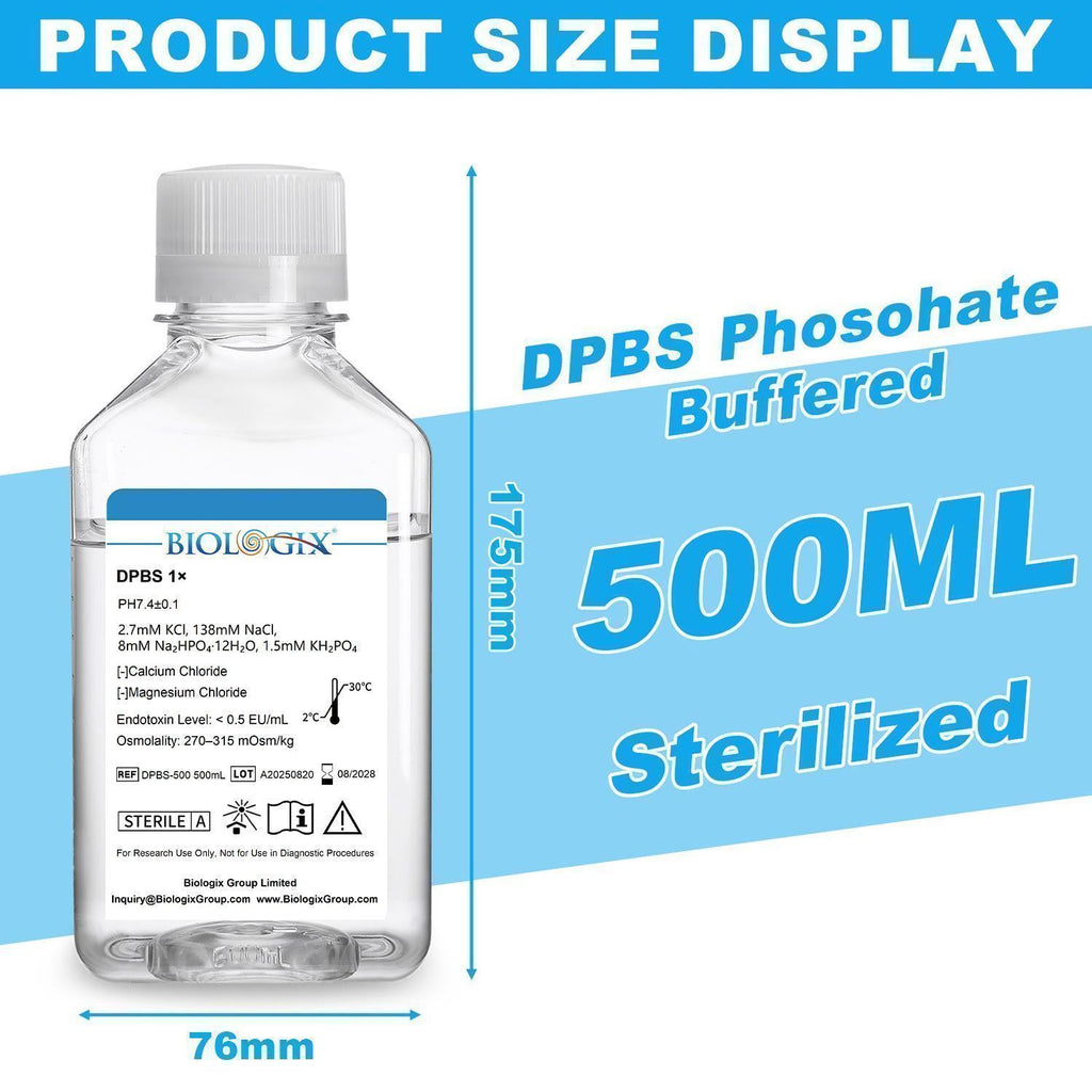 Biologix® DPBS Buffer (without Ca2+&Mg2+) (1×), pH7.4, Sterile, Low Endotoxin, 500mL/ Bottle