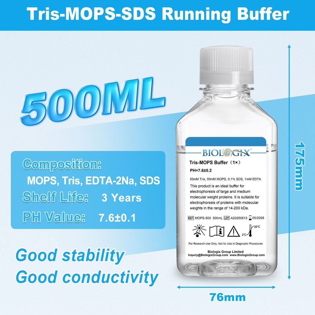 Biologix® TRIS-MOPS Buffer ( 1X ), pH7.4, 500mL/Bottle, 10 Bottles/Case