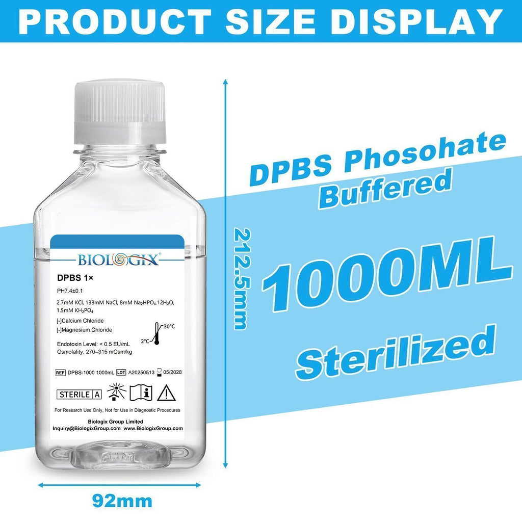 Biologix® DPBS Buffer (without Ca2+&Mg2+) (1×), pH7.4, Sterile, Low Endotoxin, 1000mL/ Bottle, 6 Bottles/Case
