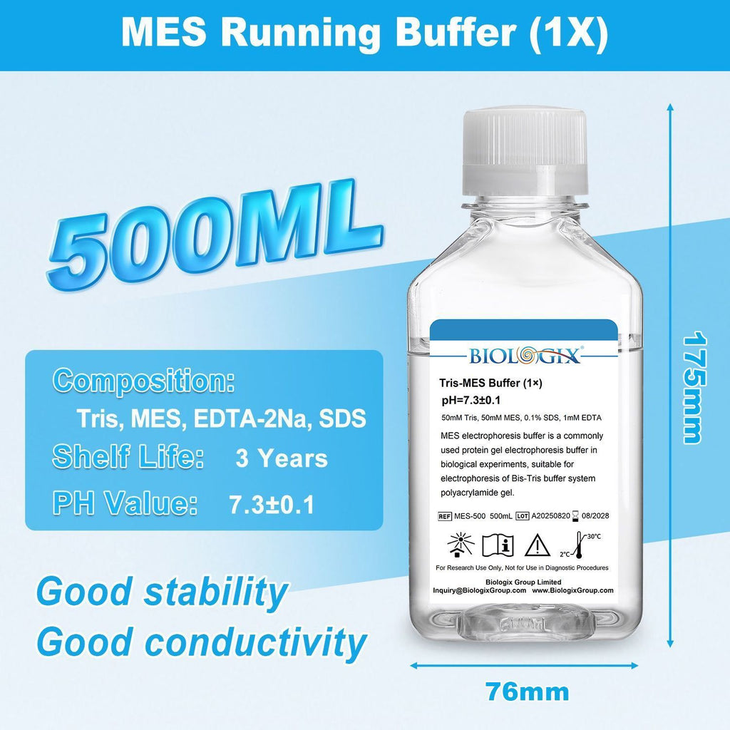 Biologix® TRIS-MES Buffer( 1X ), PH7.3, 500mL/Bottle, 10 Bottles/Case