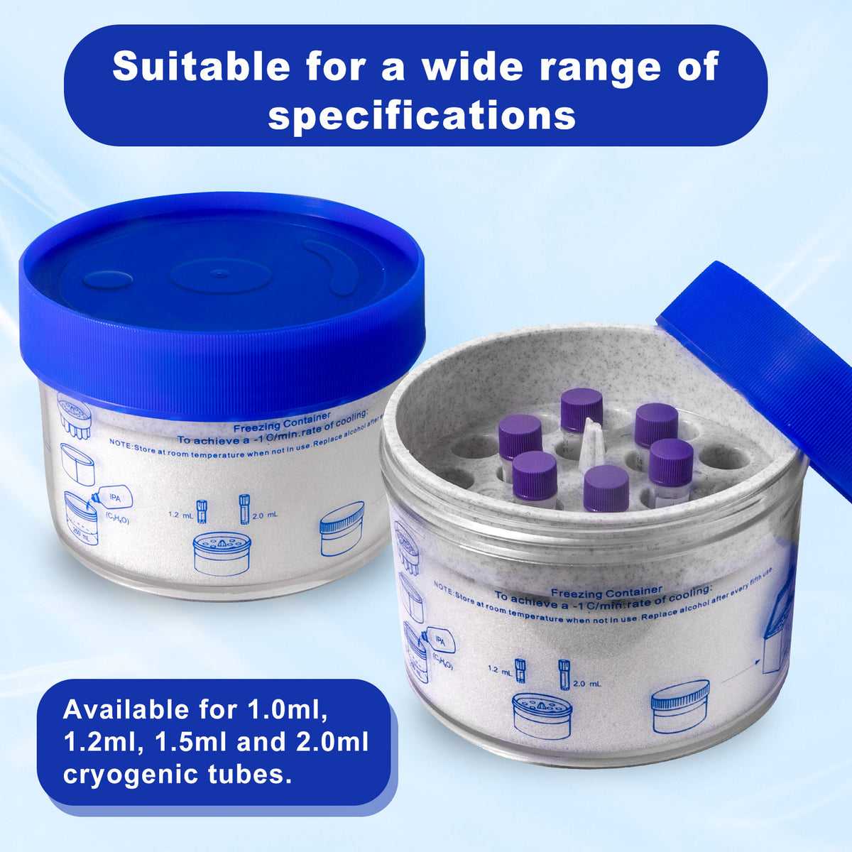 CryoKING® Freezing Container, for 1/1.5/2mL Vials, PC, 18 wells, 1/Box, 12 Boxes/Case