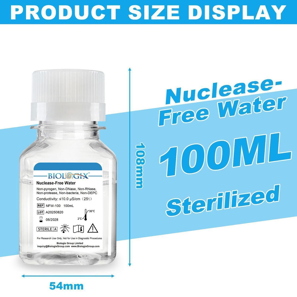 Biologix® Nuclease-Free Water, 100mL/ Bottle, 20 Bottles/Case