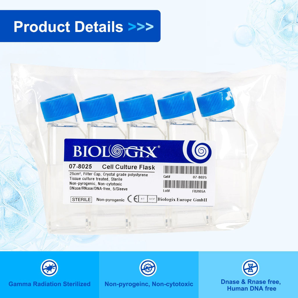 Biologix® Cell Culture Flasks-25cm², Fliter Caps, 5 Pcs/ Bag, 40 Bags/ Case