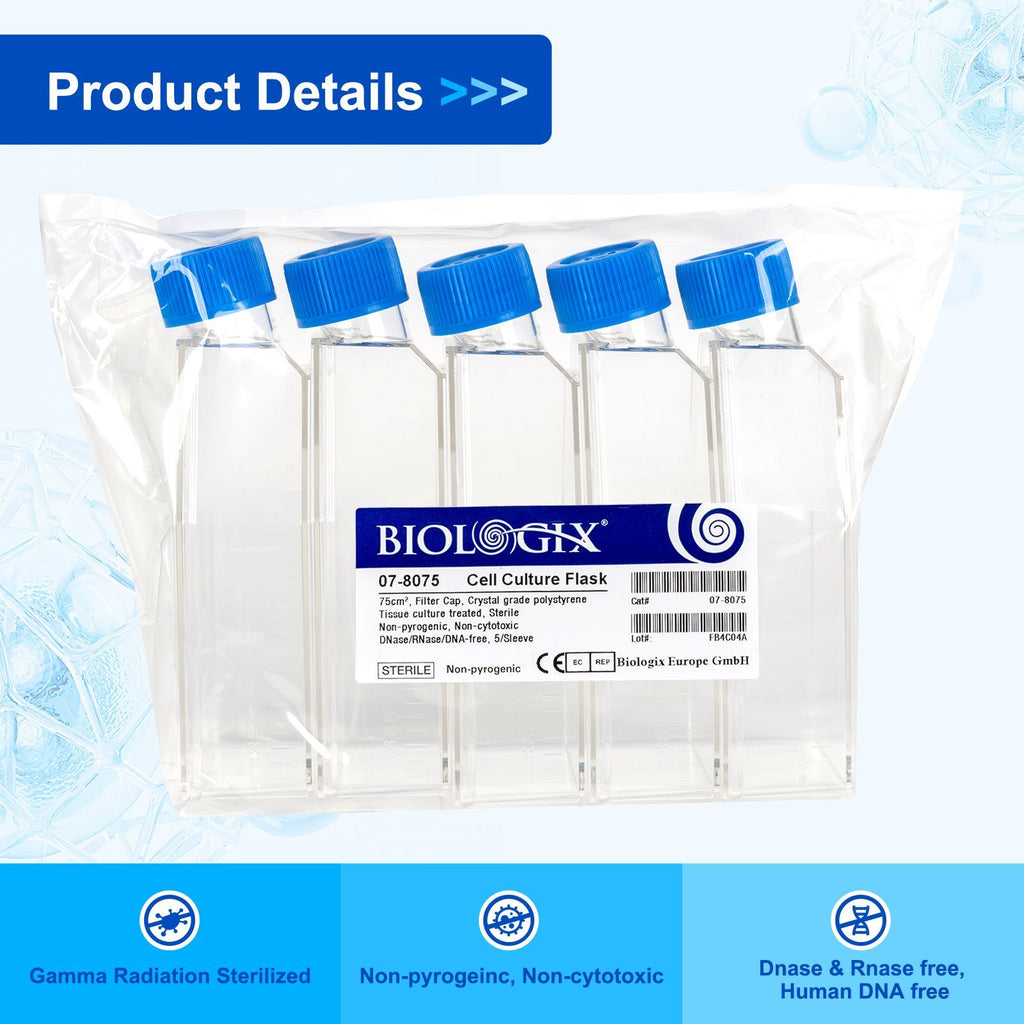 Biologix® Cell Culture Flasks-75cm², Filter Caps, 5 Pcs/Pack, 20 Packs/Case