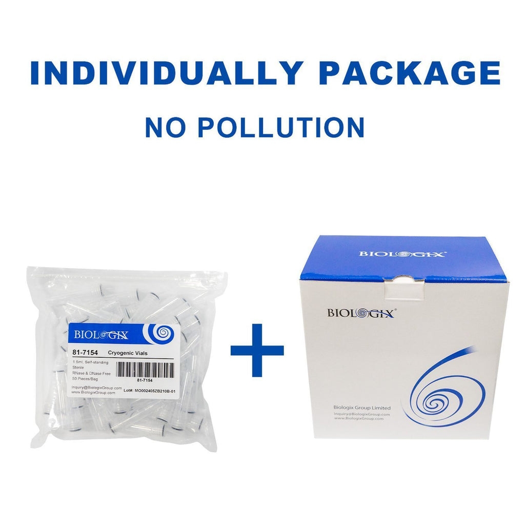 Biologix® Cryogenic Vials - 1.5mL, with Screw Caps, Self-Standing, 50 Pcs/Bag, 10 Bags/Pack, 4 Packs/Case